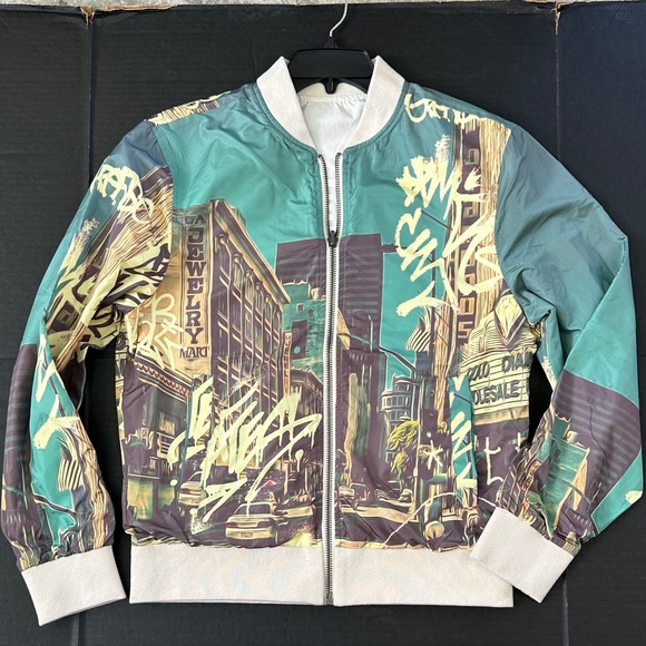 New Guess Green and Cream Urban Bomber Jacket SZ M